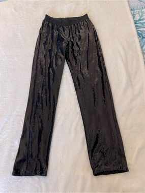 RtA Black Elastic-Waist Satin Sequin Trousers